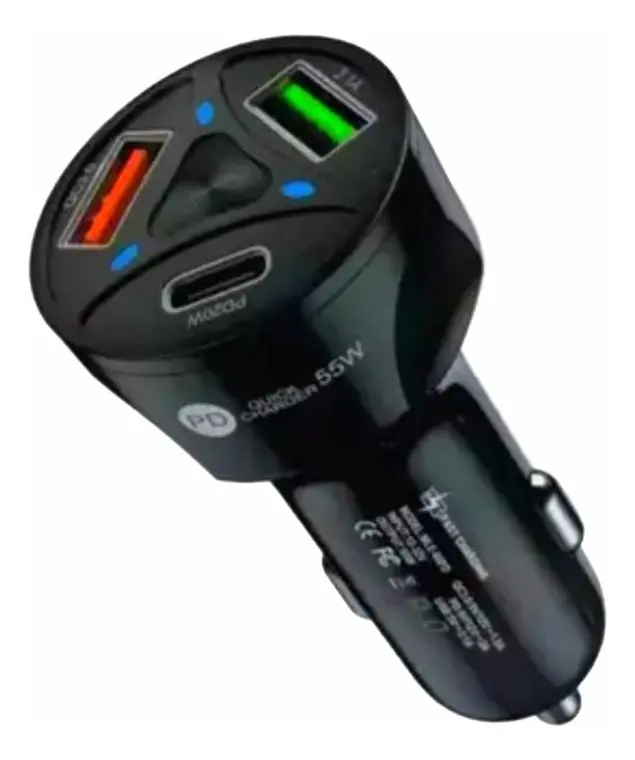 Carregador Turbo Veicular 55w - 2 Usb - 1 Usb-c Pd - 3.0