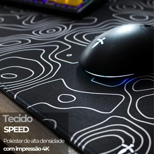 Mouse Pad Gamer Grande Profissional 90x40 Alta Qualidade Estampa Topografia Preto - Titorion