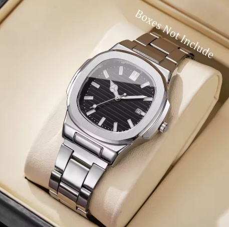 Relógios de negócios masculinos de luxo moda mostrador quadrado pulseira de aço inoxidável relógio de quartzo com calendário para relógio masculino (sem caixa)