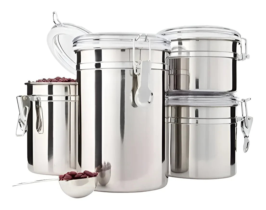 Conjunto 4 Pote Hermético Inox Tampa Acrílico Trava Wx3883