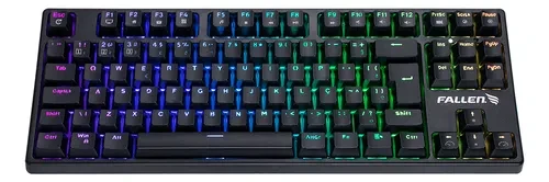 Teclado Gamer Mecânico Fallen Pantera Preto Led Rgb Tkl Blue Switch Azul