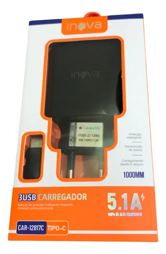 Carregador Completo Rápido Tipo C Inova 5.1a Preto