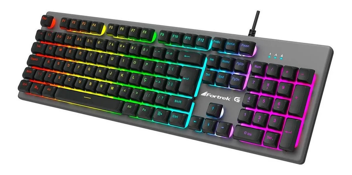 Kit gamer teclado e mouse Fortrek Ranger rainbow grafite