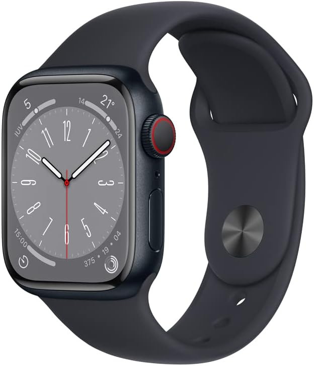 Apple Watch Series 8 (GPS + Cellular), Smartwatch com caixa meia-noite de alumínio – 41 mm • Pulseira esportiva meia-noite – Padrão