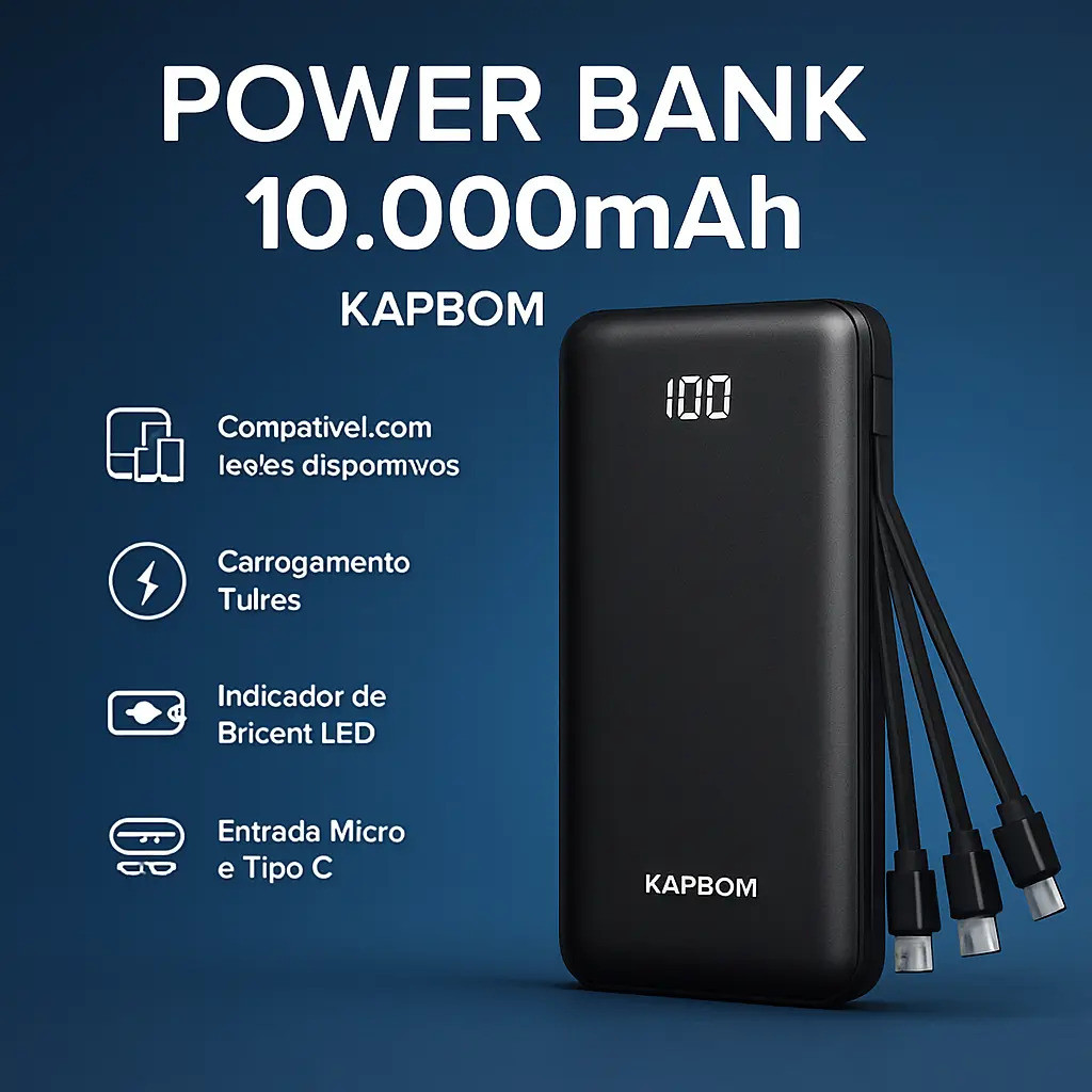 Baterial Externa Carregador Power Bank 10000mah Cor Preta