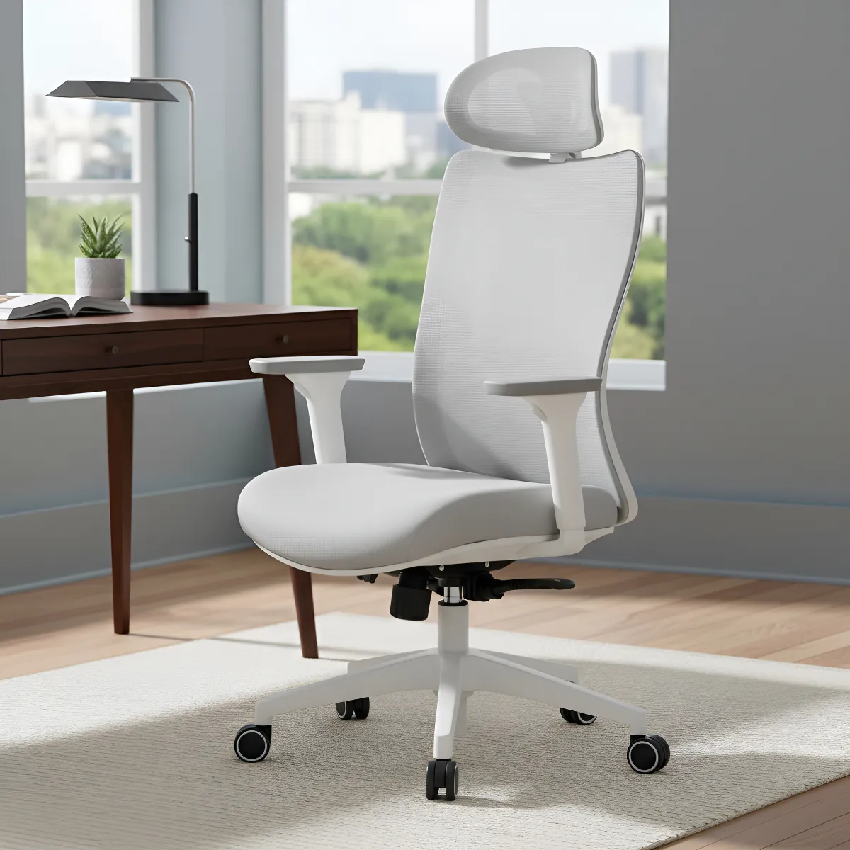 Cadeira Escritório Elements Spaces Astra Pro Branca E Cinza Cor Branco Material Do Estofamento Tecido