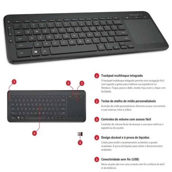 Teclado e Mouse KIT Sem Fio Microsoft All In One Media N9Z-00005
