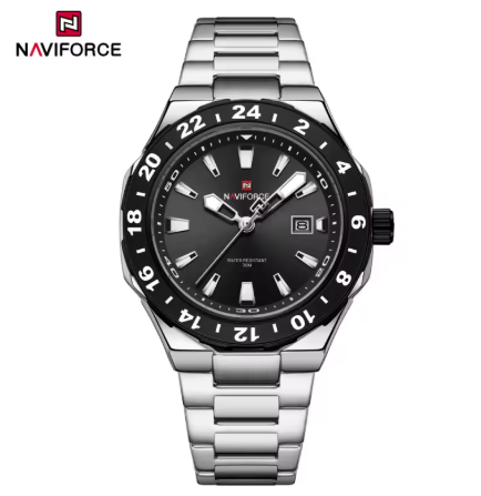 Naviforce 9249 clássico relógio de quartzo moda calendário luz noturna tira aço à prova dwaterproof água relógio luxo masculino reloj hombre