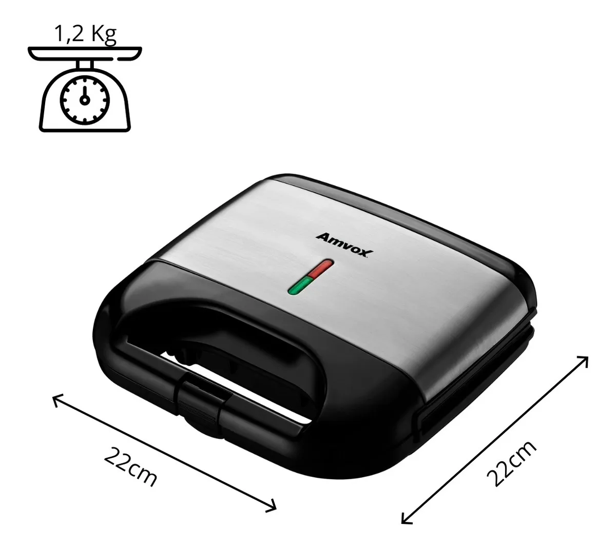 Sanduicheira e Grill Elétrica 750W Lanches Dupla Antiaderente Preta Inox Amvox AMS 500 BLACK