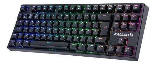Teclado Gamer Mecânico Fallen Pantera Preto Led Rgb Tkl Blue Switch Azul